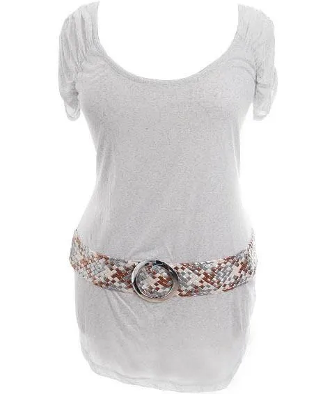 Plus Size Weaved Belt Grey Top