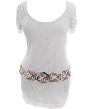 Plus Size Weaved Belt Grey Top