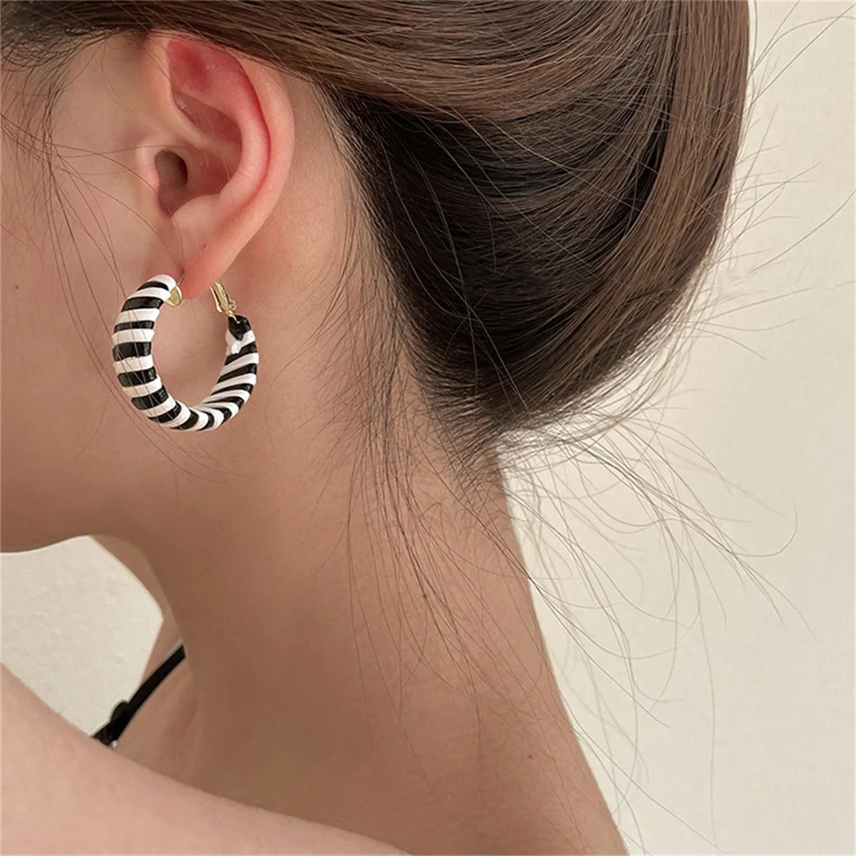 Polystyrene & 18K Gold-Plated Stripe Hoop Earrings