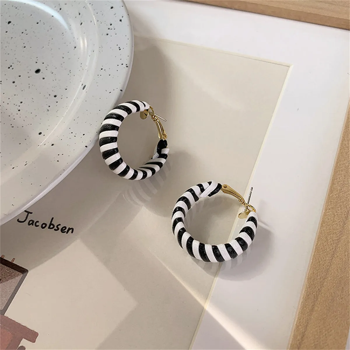 Polystyrene & 18K Gold-Plated Stripe Hoop Earrings
