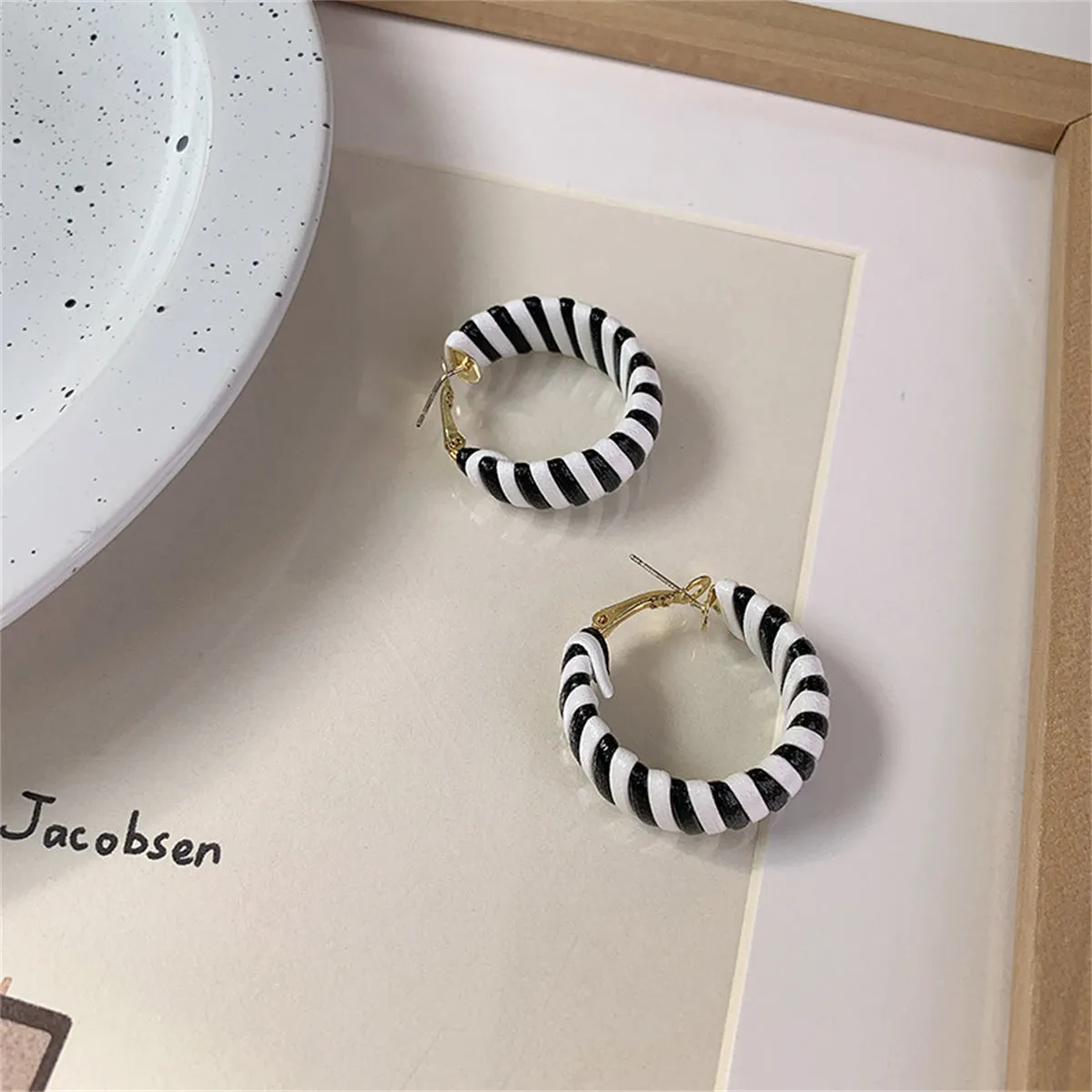 Polystyrene & 18K Gold-Plated Stripe Hoop Earrings
