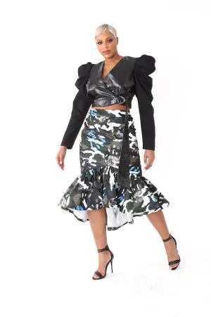 Printed High Low Skirt -81786