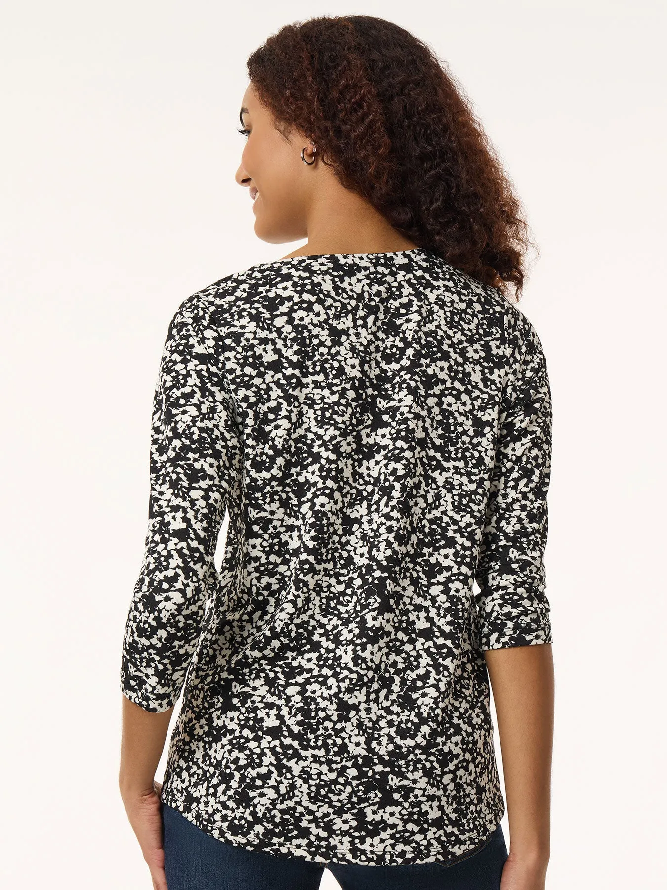 Printed Keyhole Neckline Top, Moss Crepe