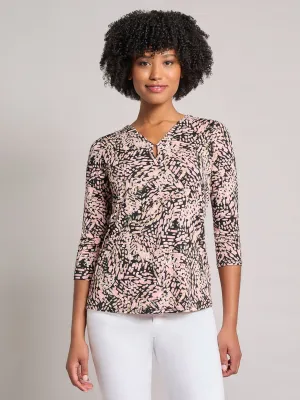 Printed Keyhole Neckline Top, Moss Crepe