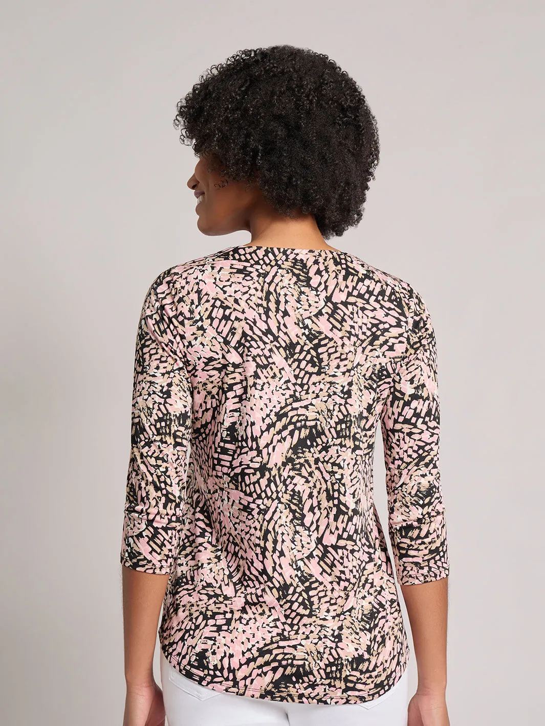 Printed Keyhole Neckline Top, Moss Crepe