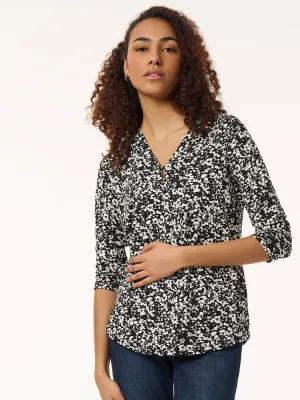 Printed Keyhole Neckline Top, Moss Crepe