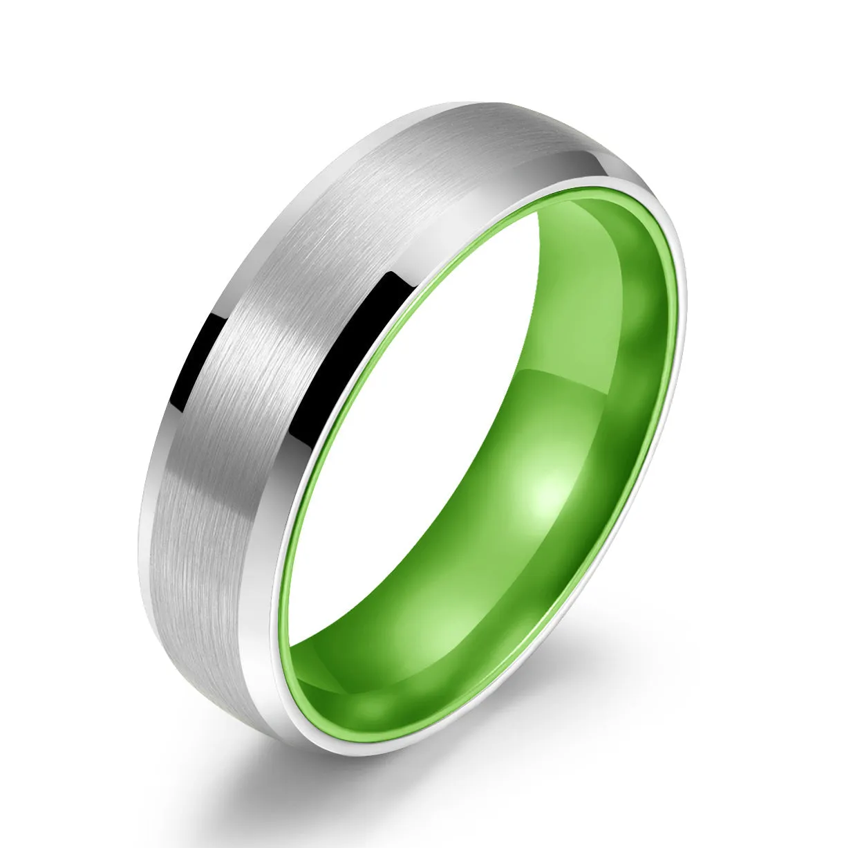 Pristine Passion Green Interior Silver Tungsten Wedding Band 4MM