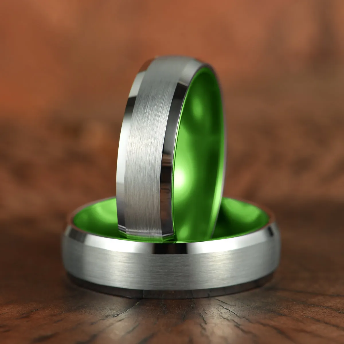 Pristine Passion Green Interior Silver Tungsten Wedding Band 4MM