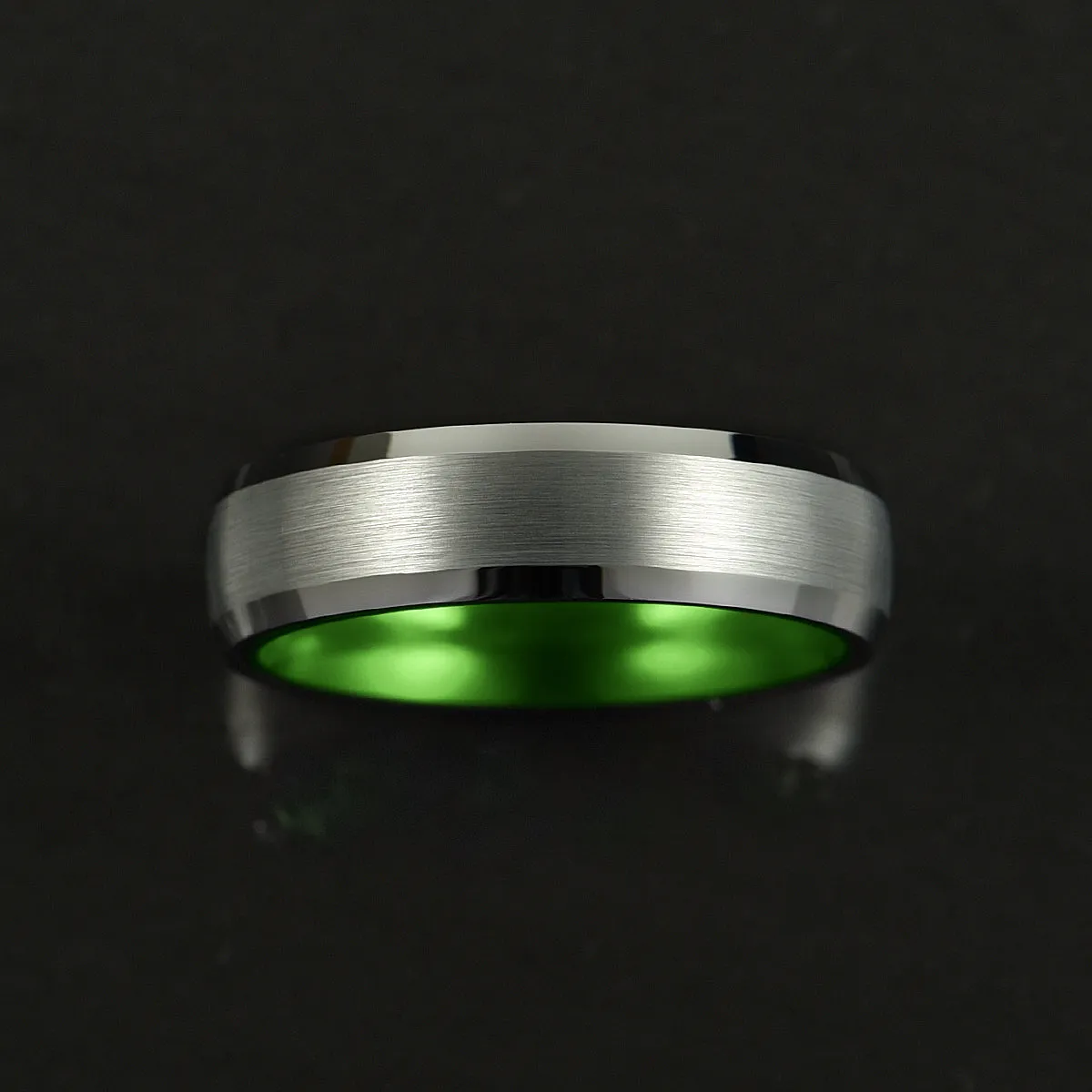 Pristine Passion Green Interior Silver Tungsten Wedding Band 4MM