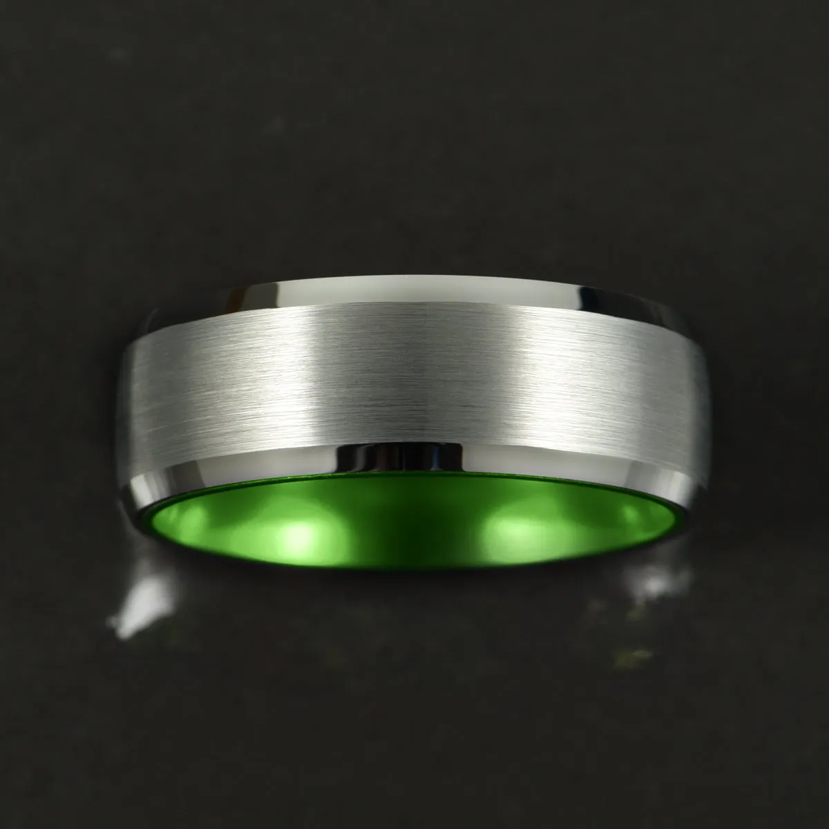 Pristine Passion Green Interior Silver Tungsten Wedding Band 4MM