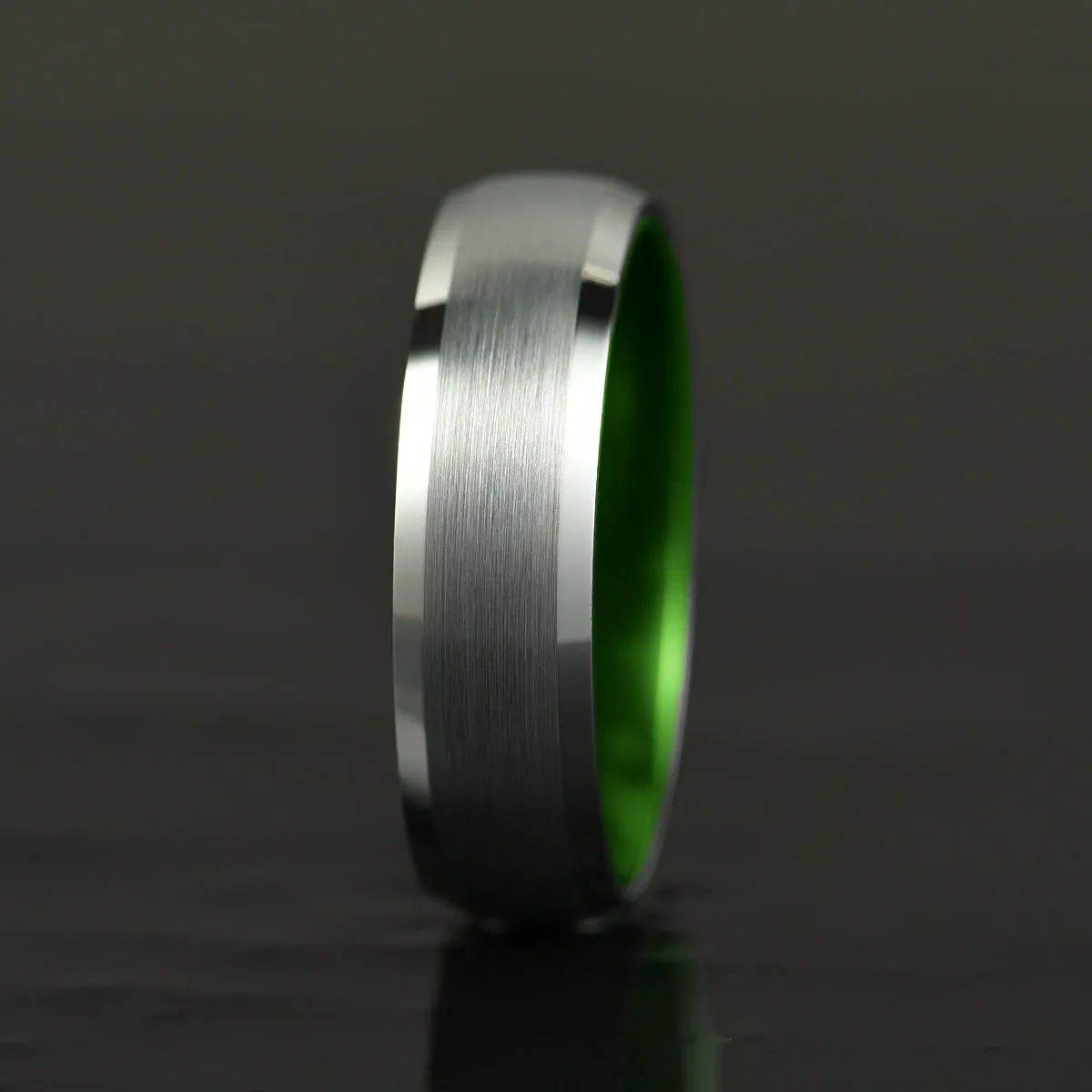 Pristine Passion Green Interior Silver Tungsten Wedding Band 4MM