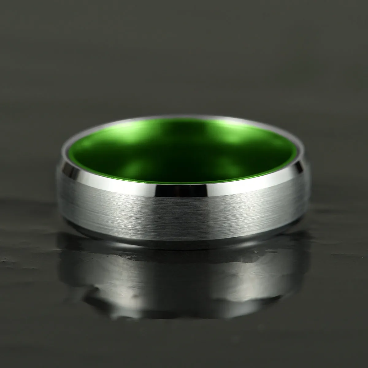 Pristine Passion Green Interior Silver Tungsten Wedding Band 4MM