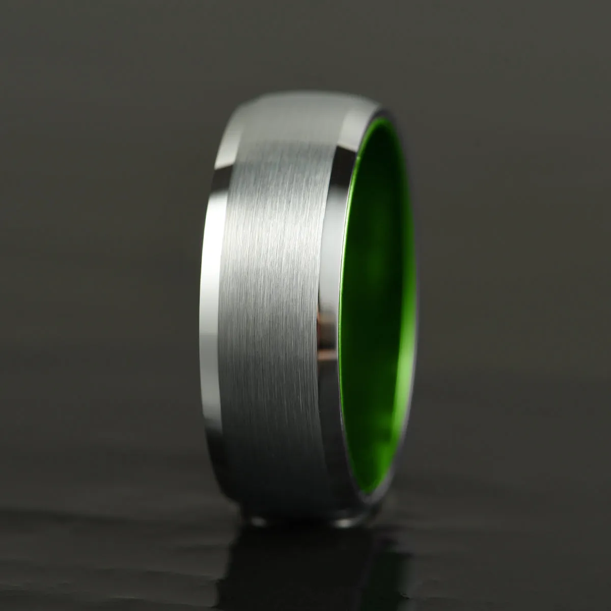 Pristine Passion Green Interior Silver Tungsten Wedding Band 4MM