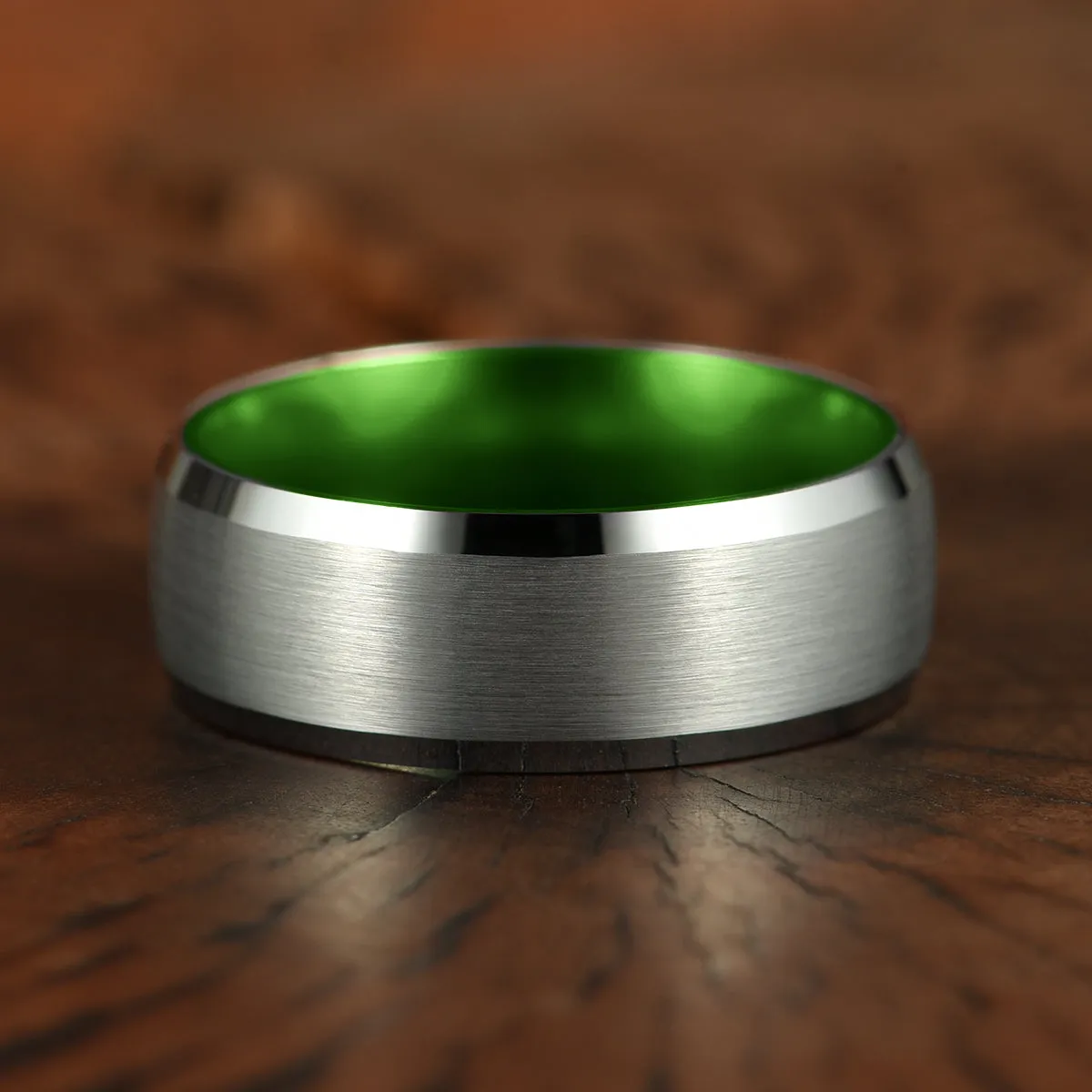 Pristine Passion Green Interior Silver Tungsten Wedding Band 4MM
