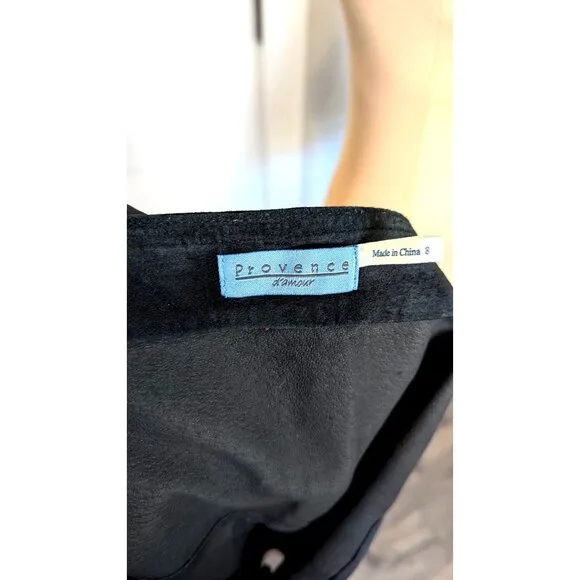 Provence d'amour women's skirt suede leather size 8 black handkerchief hem EUC