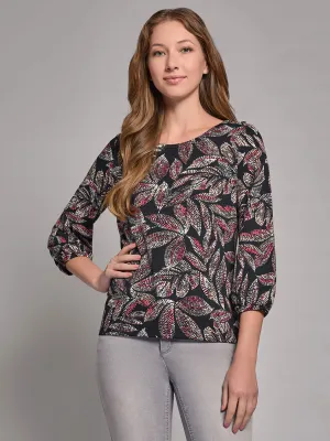 Puff Sleeve Printed Moss Crepe Top