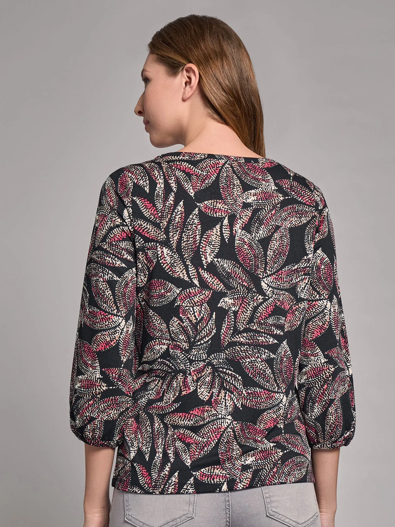 Puff Sleeve Printed Moss Crepe Top