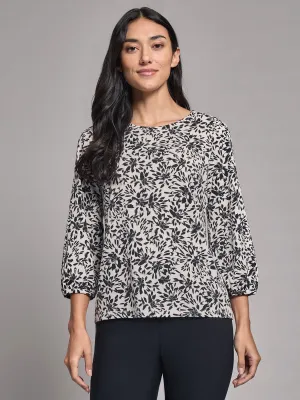 Puff Sleeve Printed Moss Crepe Top