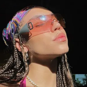 Punk Wrap Around Y2K Sunglasses for Women Sport Sunglasses Jeweled Sun Glasses Retro Frameless Eyewear Trendy 2000's Shade UV400