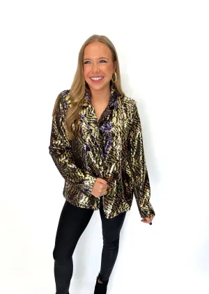 Queen of Sparkles Black & Gold Sequin Tiger Blazer