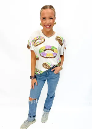 Queen of Sparkles King Cake All Over Tee - White