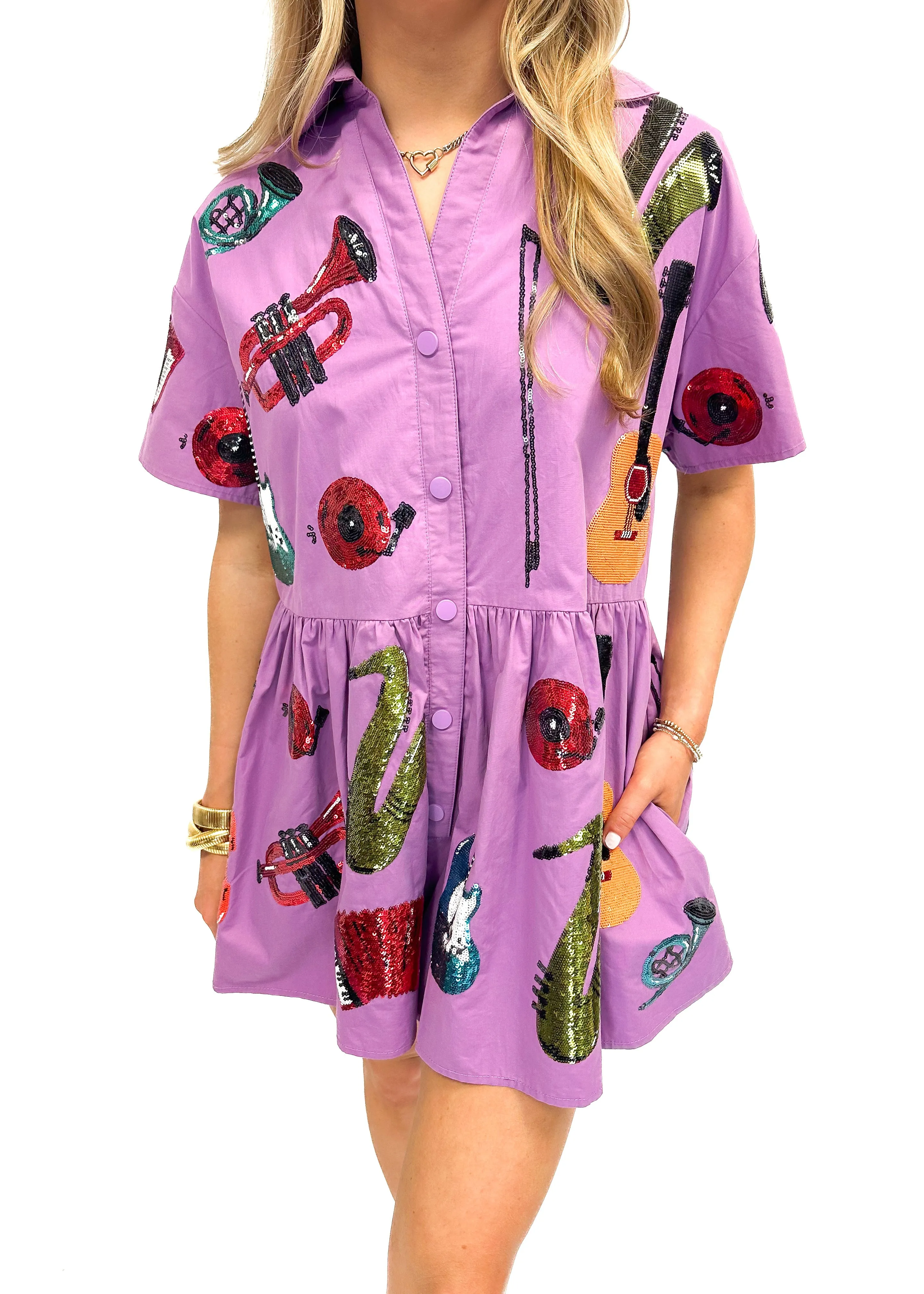 Queen of Sparkles Purple Musical Instrument Romper