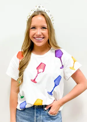 Queen of Sparkles White Multi Wine Glass Tee