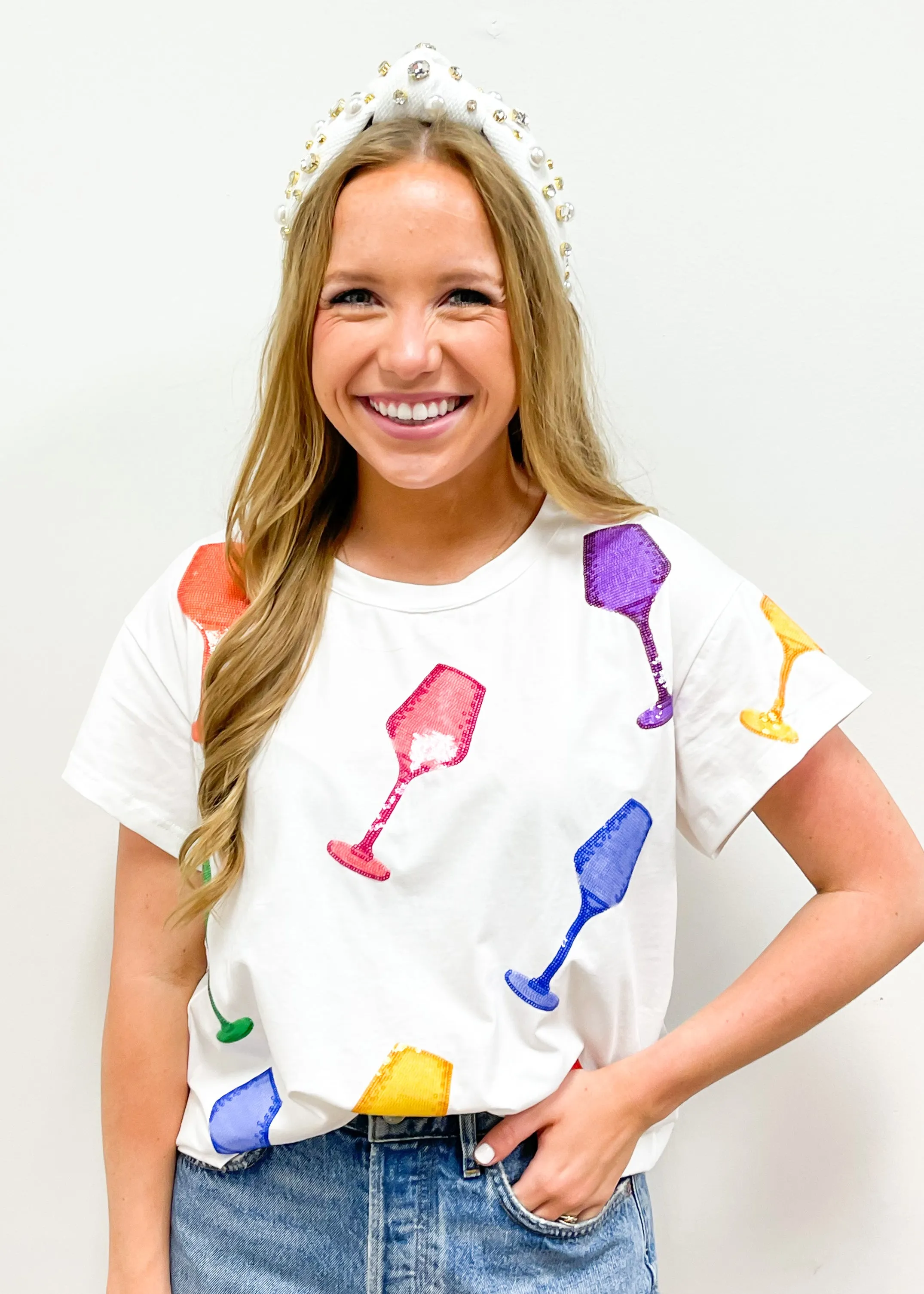Queen of Sparkles White Multi Wine Glass Tee