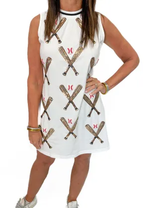 Queen of Sparkles White Scattered Baseball Bat Tank Dress