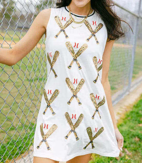 Queen of Sparkles White Scattered Baseball Bat Tank Dress