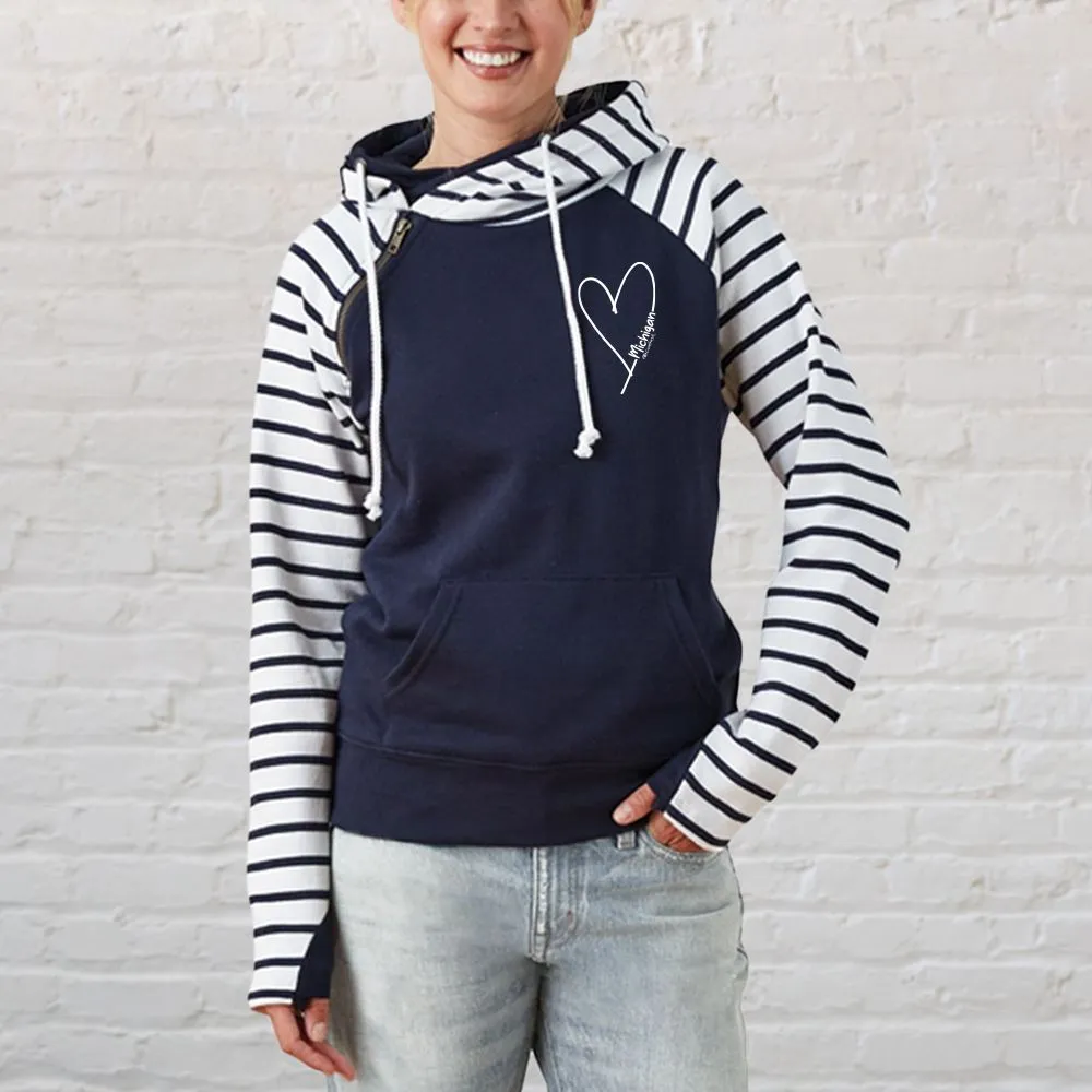 "Little Love" Women's Striped Double Hood Pullover