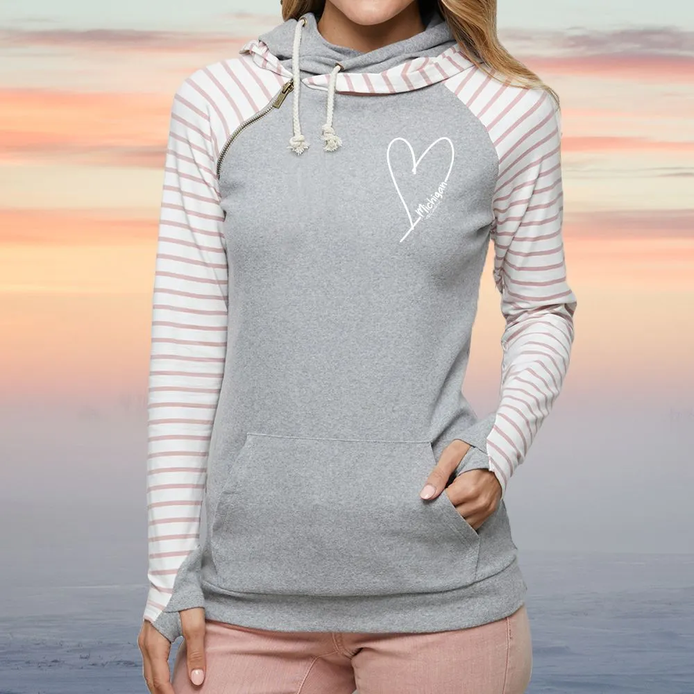 "Little Love" Women's Striped Double Hood Pullover