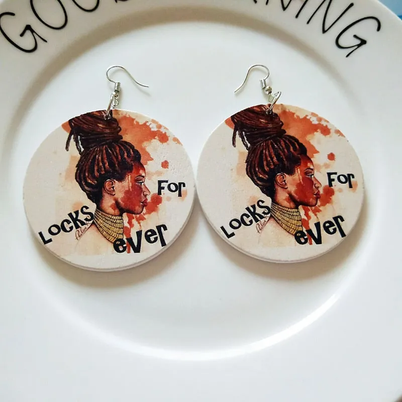 "Locks Forever" Round Wooden Earrings