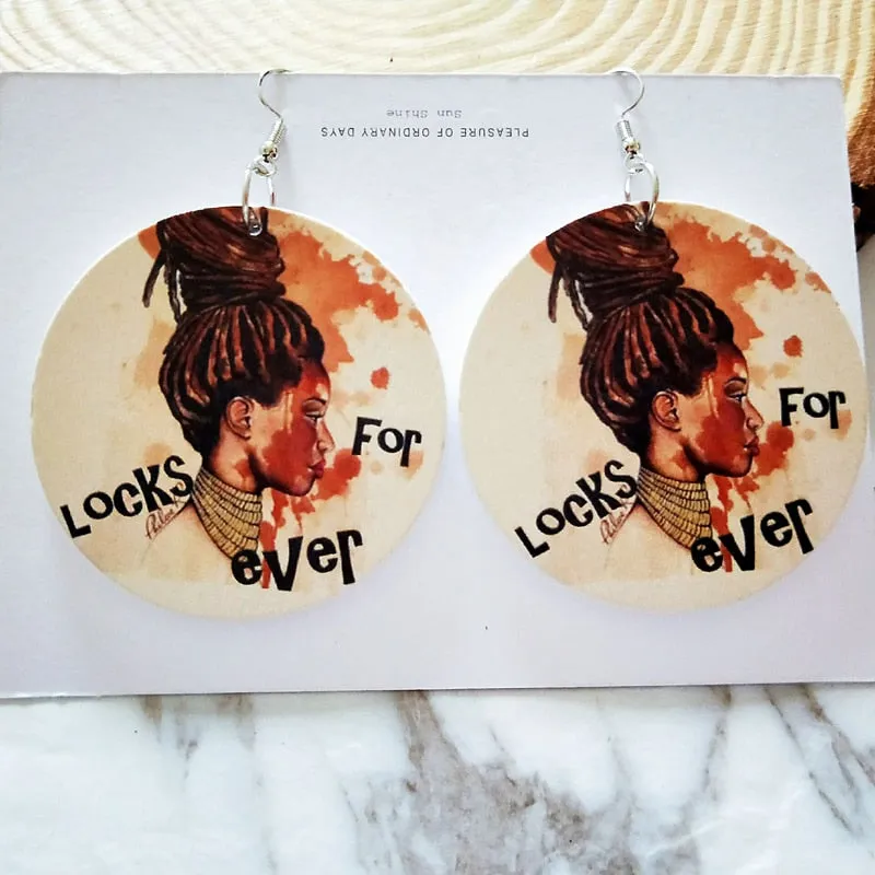 "Locks Forever" Round Wooden Earrings