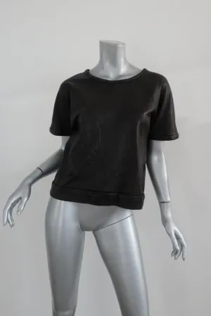 Rag & Bone Black Leather Short Sleeve Cropped Top Sz S