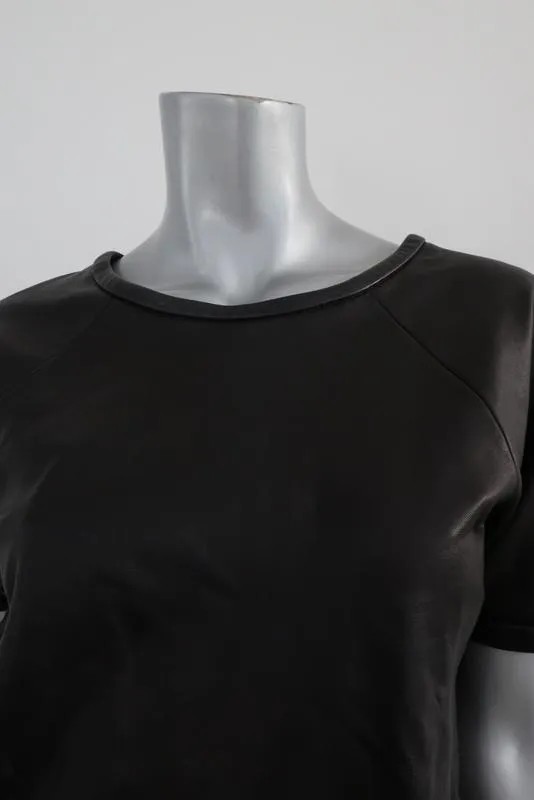Rag & Bone Black Leather Short Sleeve Cropped Top Sz S