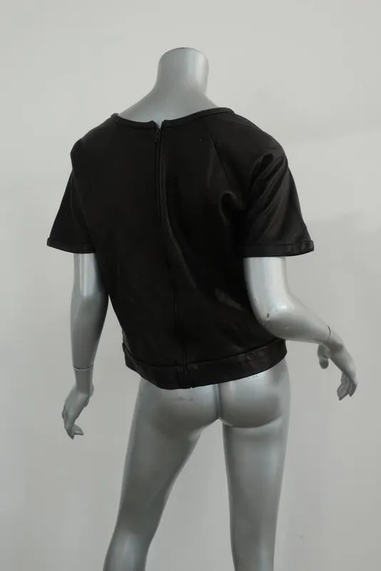 Rag & Bone Black Leather Short Sleeve Cropped Top Sz S