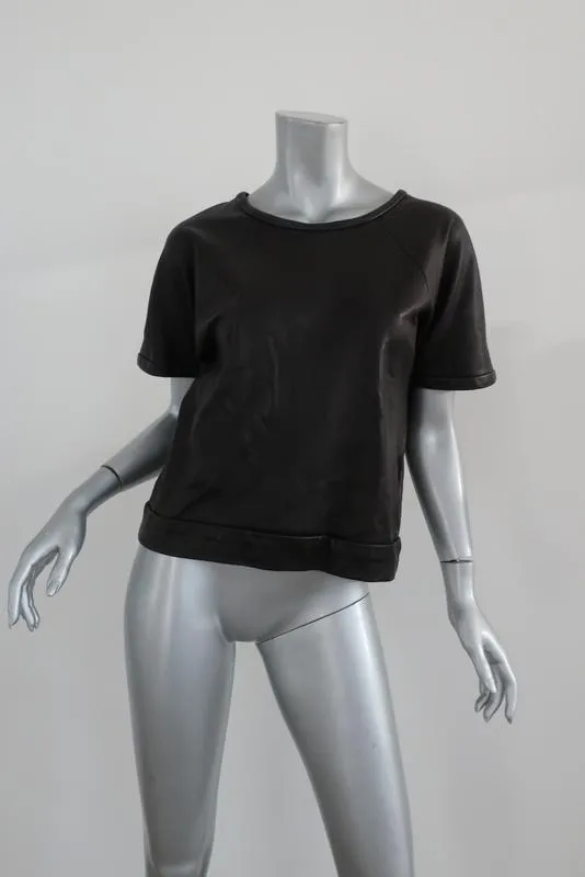 Rag & Bone Black Leather Short Sleeve Cropped Top Sz S