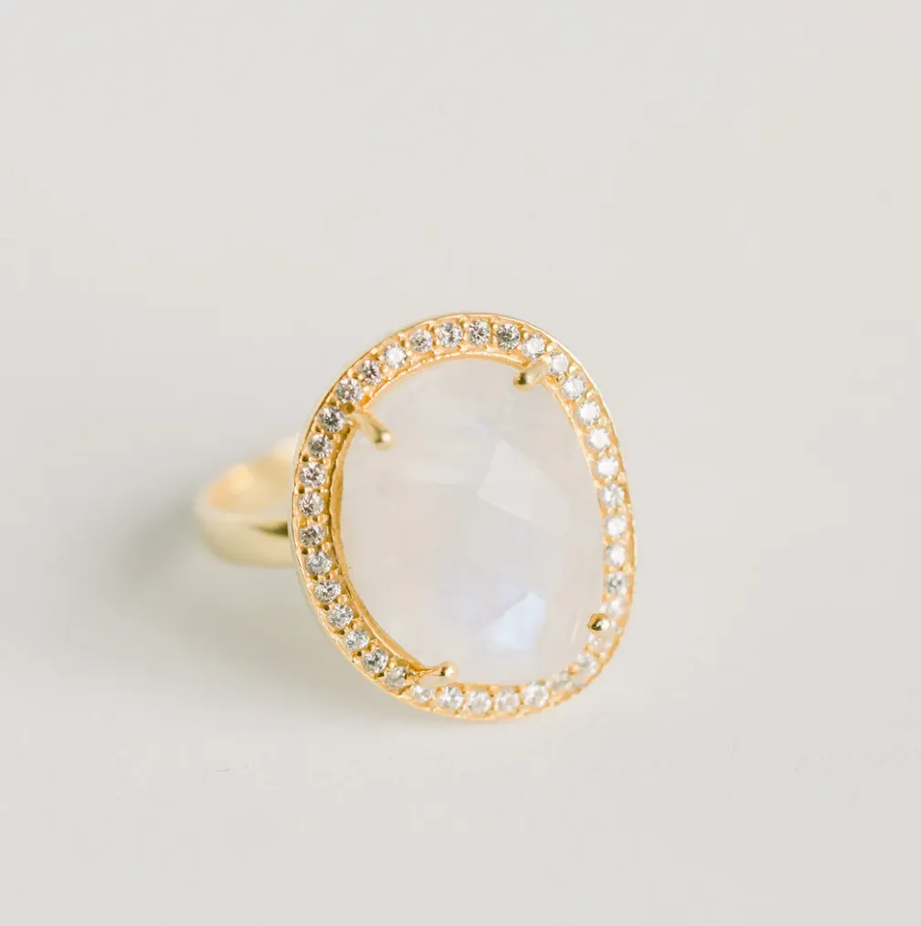 Rainbow Moonstone Cosmo Gold Pave Ring