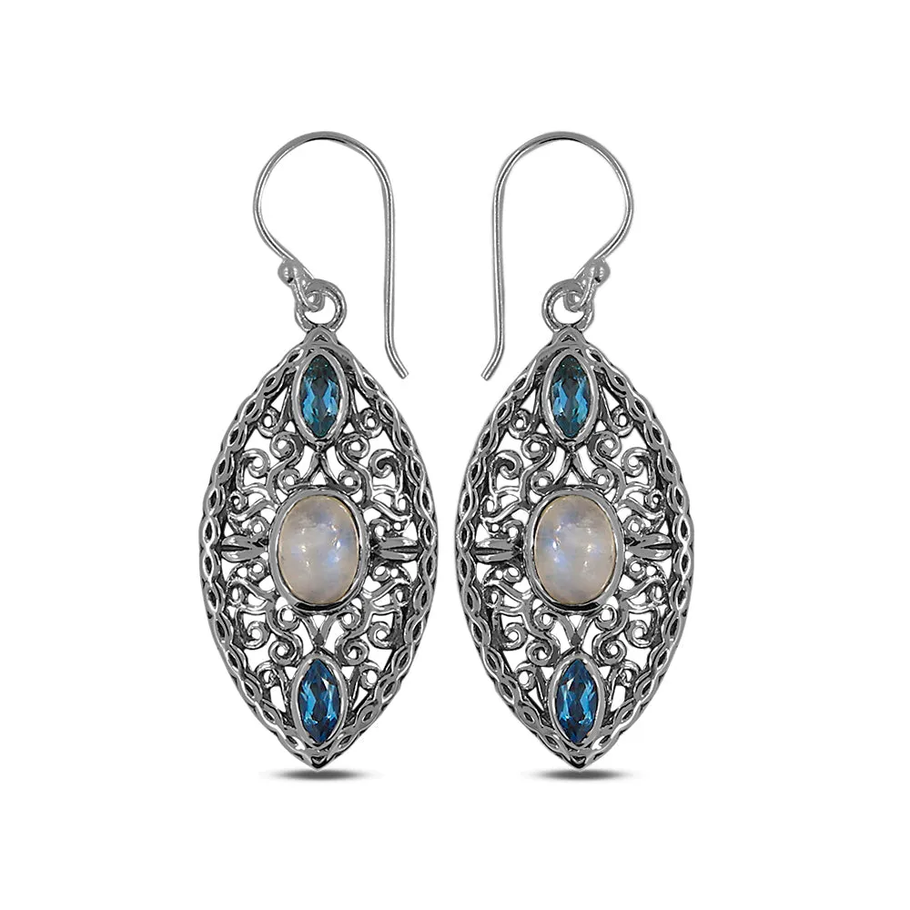 Rainbow Moonstone Silver Earrings