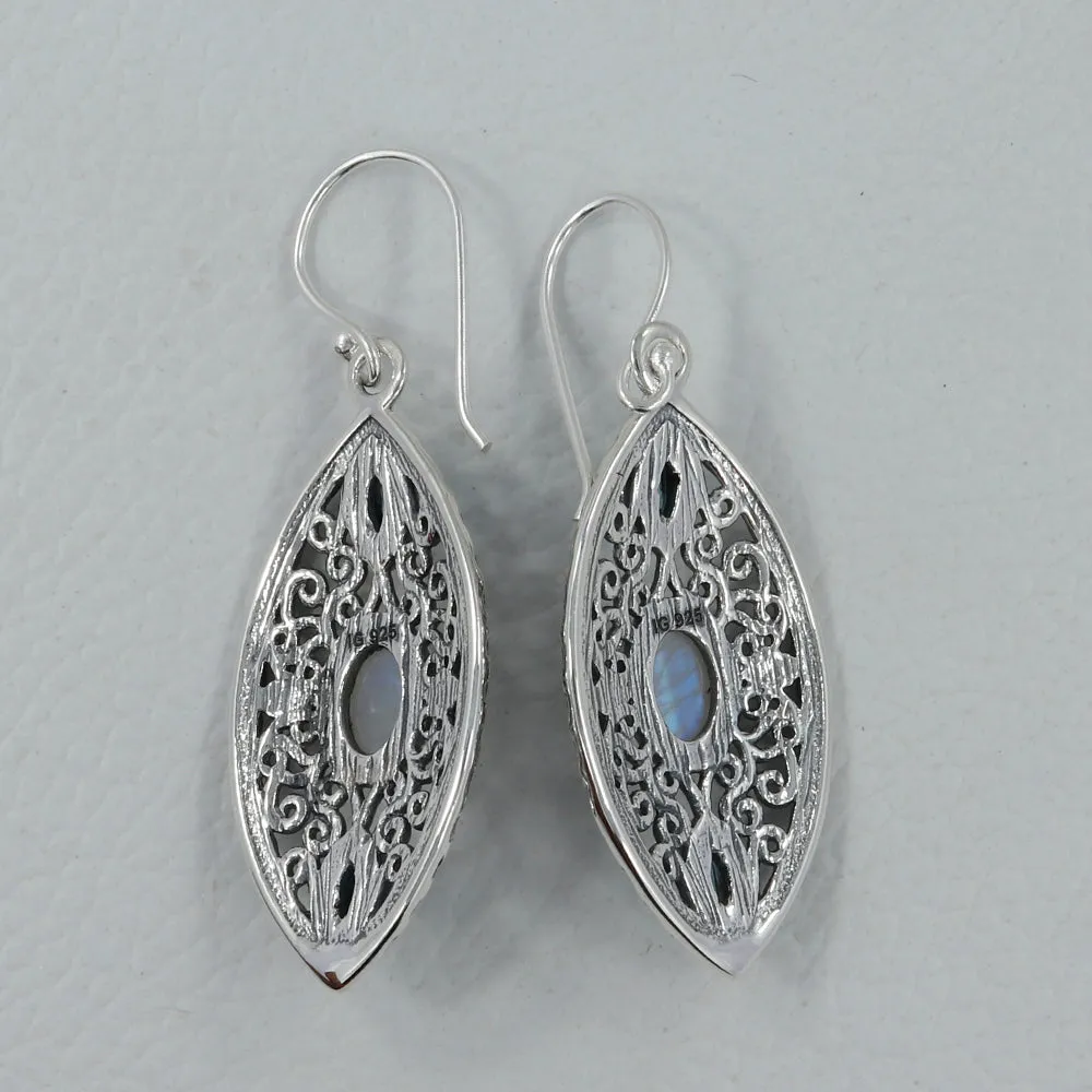 Rainbow Moonstone Silver Earrings