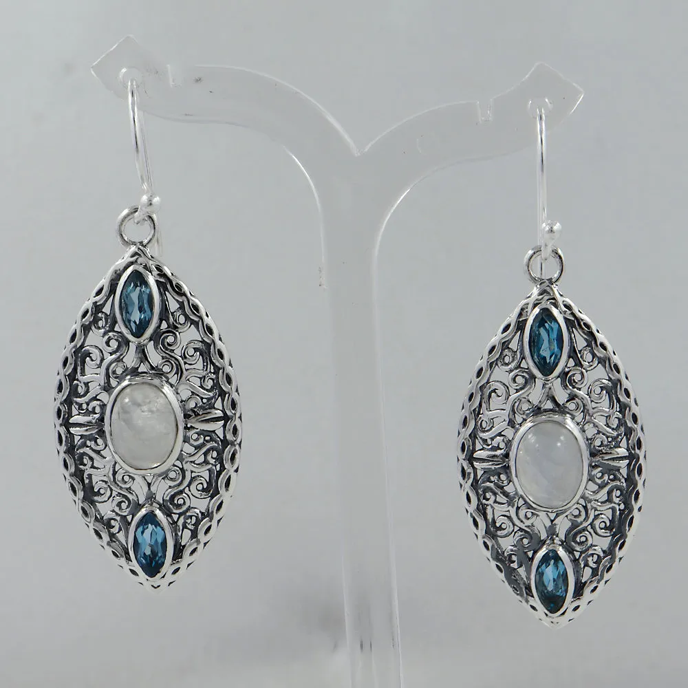 Rainbow Moonstone Silver Earrings
