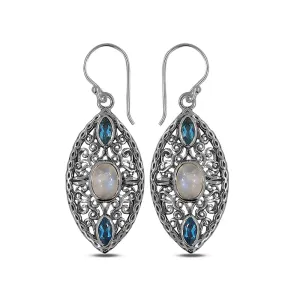 Rainbow Moonstone Silver Earrings