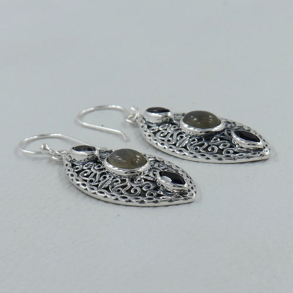 Rainbow Moonstone Silver Earrings