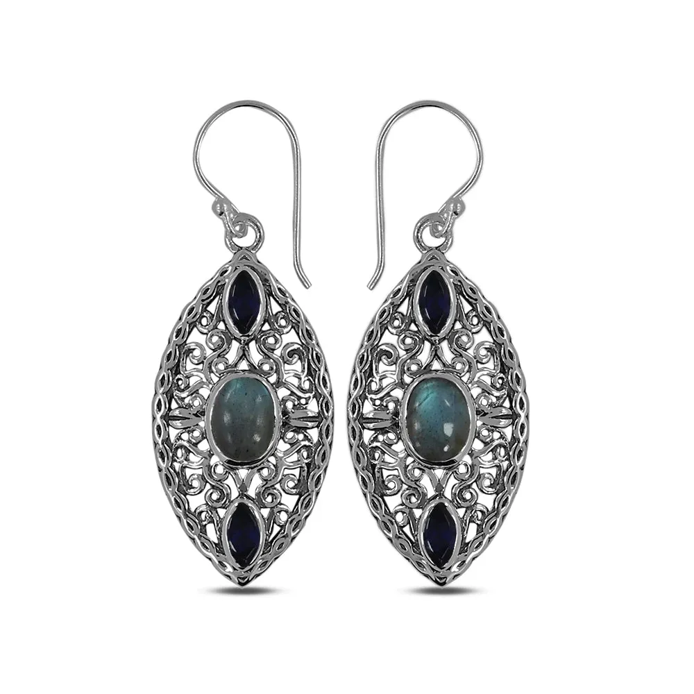 Rainbow Moonstone Silver Earrings