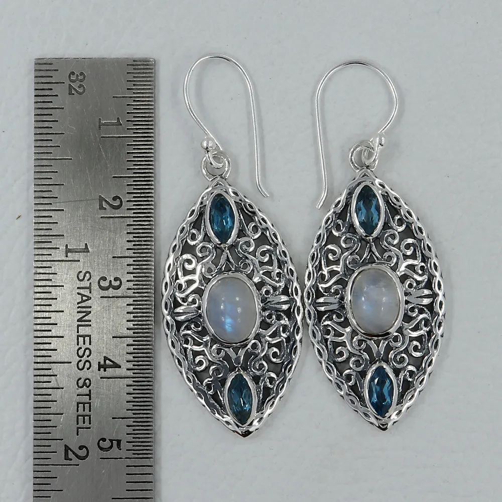 Rainbow Moonstone Silver Earrings