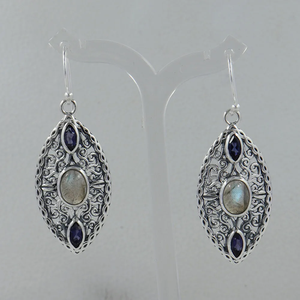 Rainbow Moonstone Silver Earrings