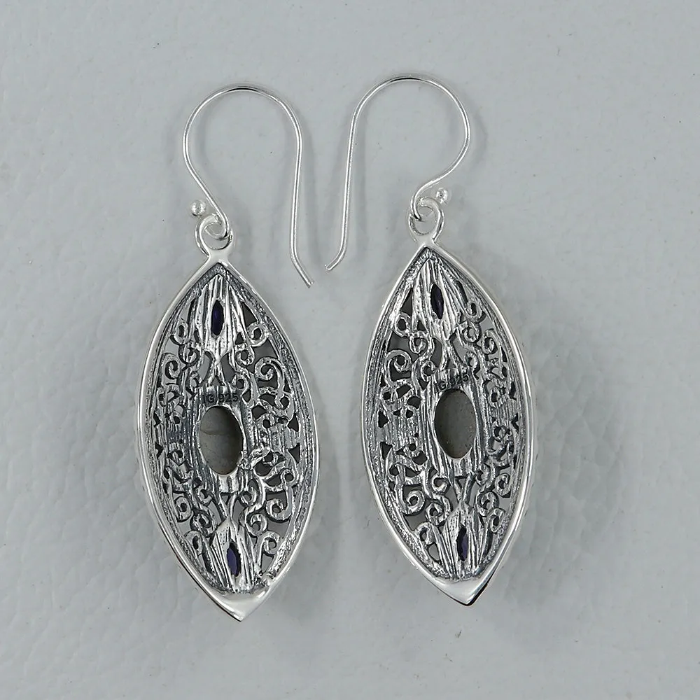 Rainbow Moonstone Silver Earrings