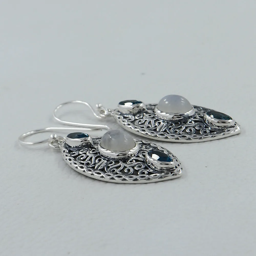 Rainbow Moonstone Silver Earrings
