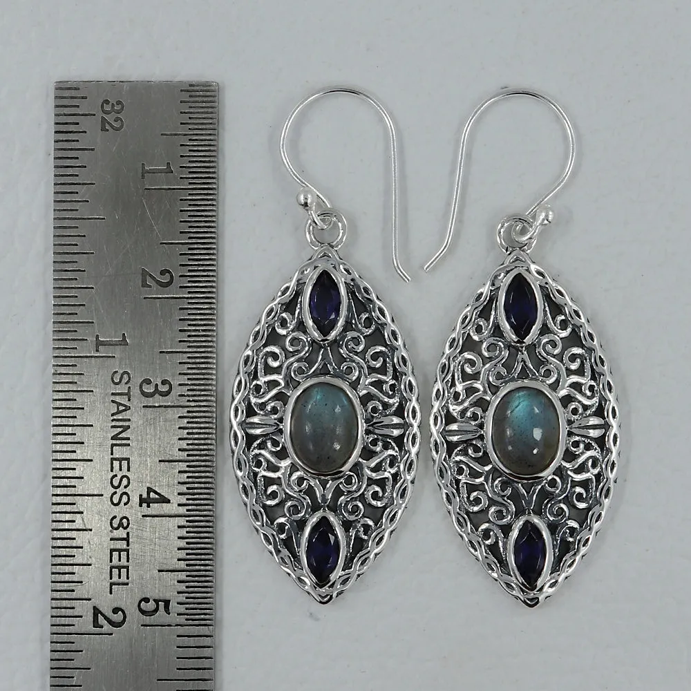 Rainbow Moonstone Silver Earrings